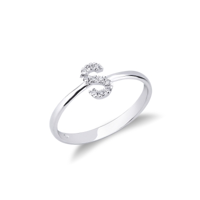 Anillo con letra S en oro blanco y diamantes