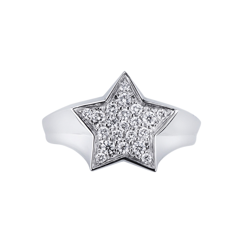 Anillo en oro blanco 18k con pavé de diamantes estrella