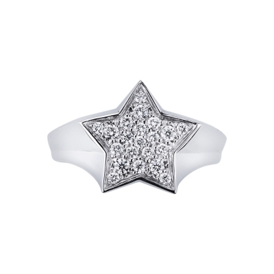 Anillo en oro blanco 18k con pavé de diamantes estrella