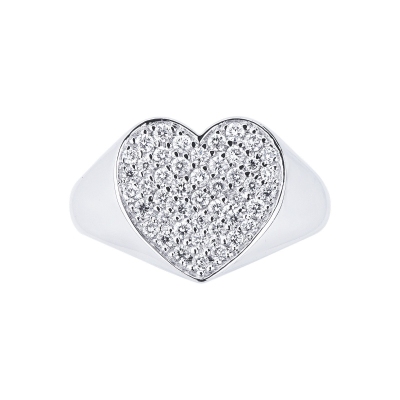 Anillo oro blanco 18k con pavé corazón diamantes