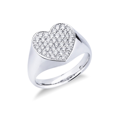Anillo oro blanco 18k con pavé corazón diamantes