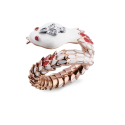 Anillo en oro rosa 18k con serpiente con diamantes y piedras preciosas