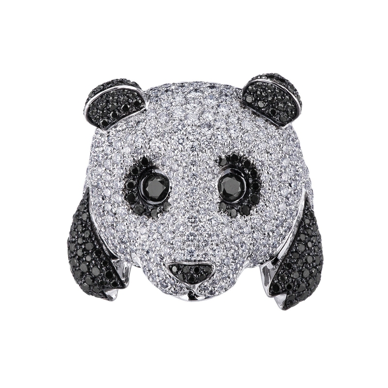 Anillo panda en oro blanco 18K con diamantes blancos y negros Anillo panda en oro blanco 18K con diamantes blancos y negros