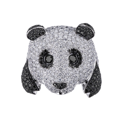 Anillo panda en oro blanco 18K con diamantes blancos y negros
