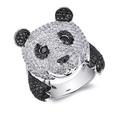 Anillo panda en oro blanco 18K con diamantes blancos y negros