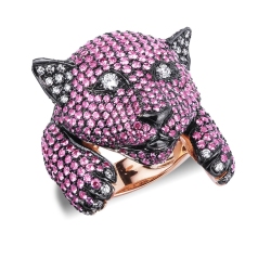 Anillo Pantera Rosa en oro rosa 18k con pavé de zafiros rosas