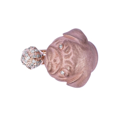 Anillo pug perro oro rosa 750 y diamantes 