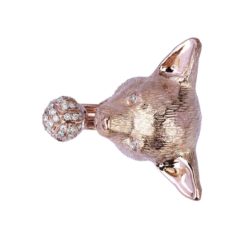 Anillo chihuahua en oro rosa 18k con diamantes