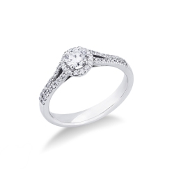 Sortija diamante central 0,30 quilates y doble aro engastado con diamantes