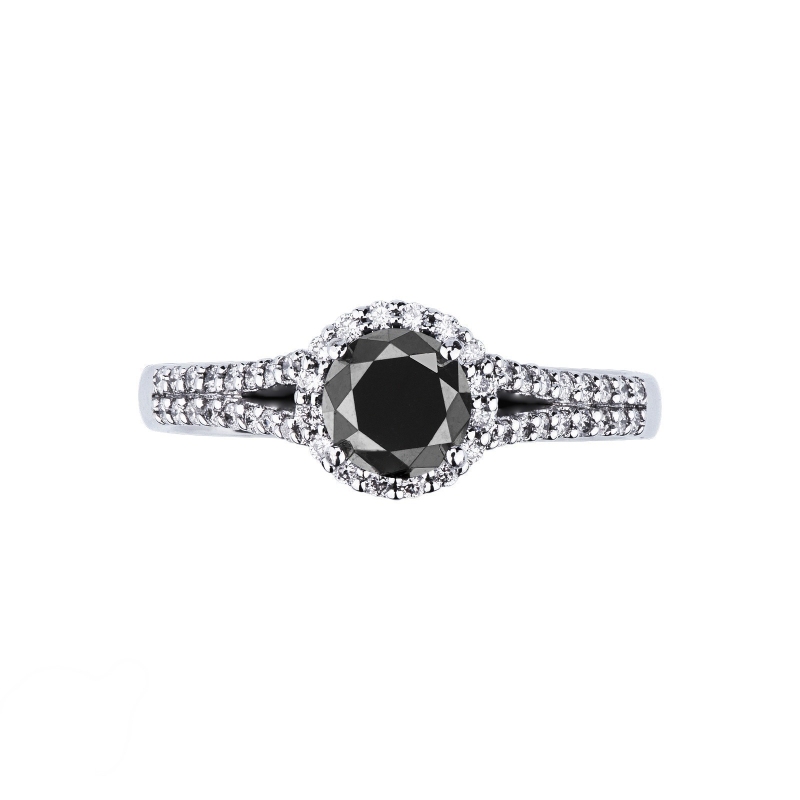 Anillo oro blanco 18K diamante negro y diamantes Anillo oro blanco 18K diamante negro y diamantes