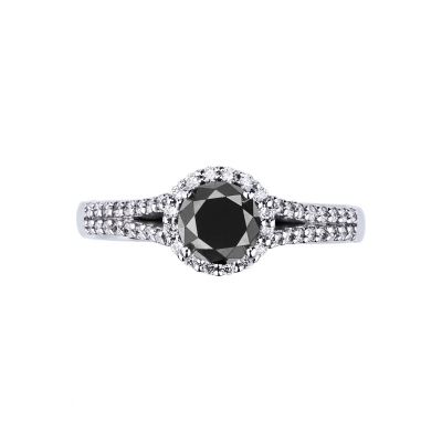 Anillo oro blanco 18K diamante negro y diamantes