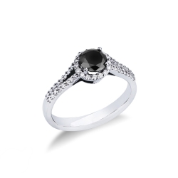 Anillo oro blanco 18K diamante negro y diamantes