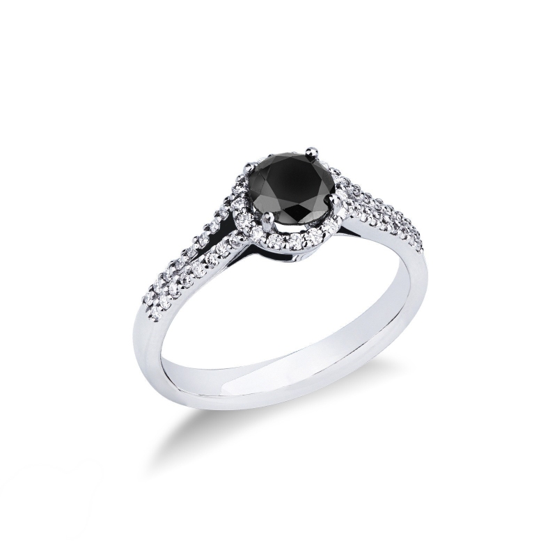 Anillo oro blanco 18K diamante negro y diamantes Anillo oro blanco 18K diamante negro y diamantes