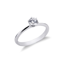 Anillo de compromiso con 6 garras en oro blanco de 18 kilates y diamante 0,50 quilates