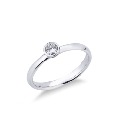 Solitario oro blanco 750 y diamante 0,15 quilates con bisel