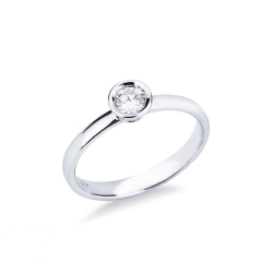 Anillo solitario oro blanco 18 kilates con diamante a bisel 0,25 quilates