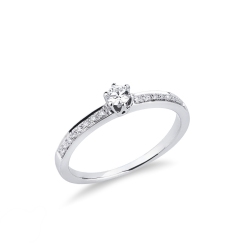 Anillo solitario en oro blanco de 18 quilates Y 8 diamantes