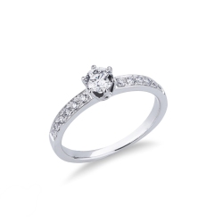 Anillo solitario en oro blanco 18 ct con diamante central 0,40 ct