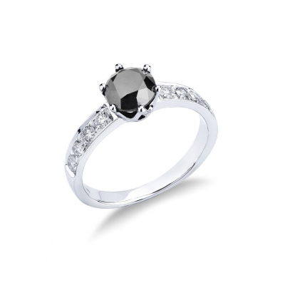 Anillo solitario en oro blanco 18k diamante negro