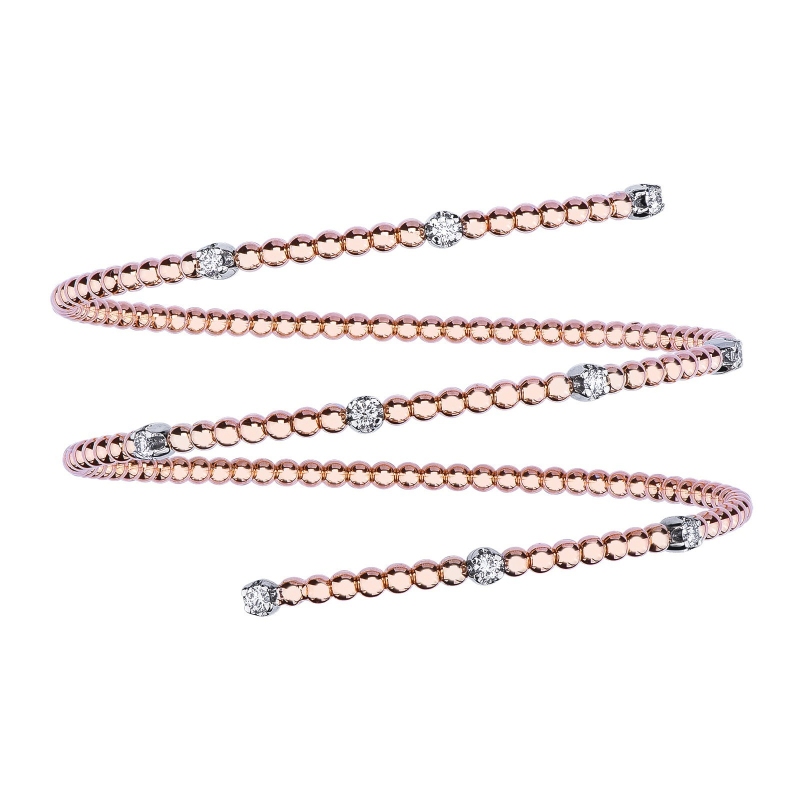 Pulsera de muelle 3 vueltas de oro rosa con diamantes