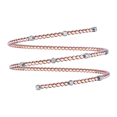 Pulsera de muelle 3 vueltas de oro rosa con diamantes