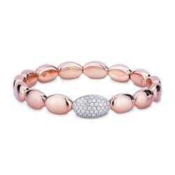 Pulsera de muelle con óvalos en oro blanco y rosa 18k con diamantes