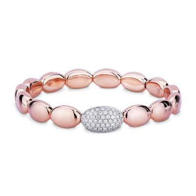 Pulsera de muelle con óvalos en oro blanco y rosa 18k con diamantes