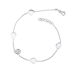 Pulsera en oro blanco 18ct con gotas y una de diamantes, 22 cm