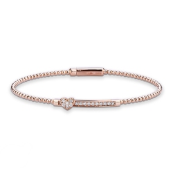 Pulsera rígida oro rosa 18k con corazón y barra de diamantes