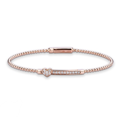 Pulsera rígida oro rosa 18k con corazón y barra de diamantes