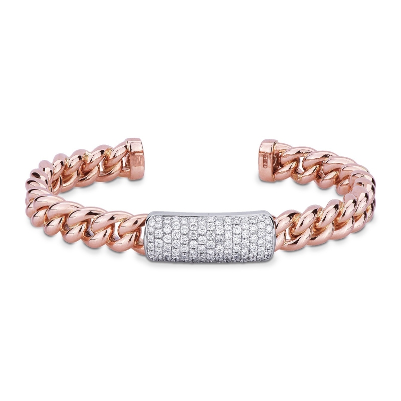 Pulsera groumette oro blanco y rosa con diamantes
