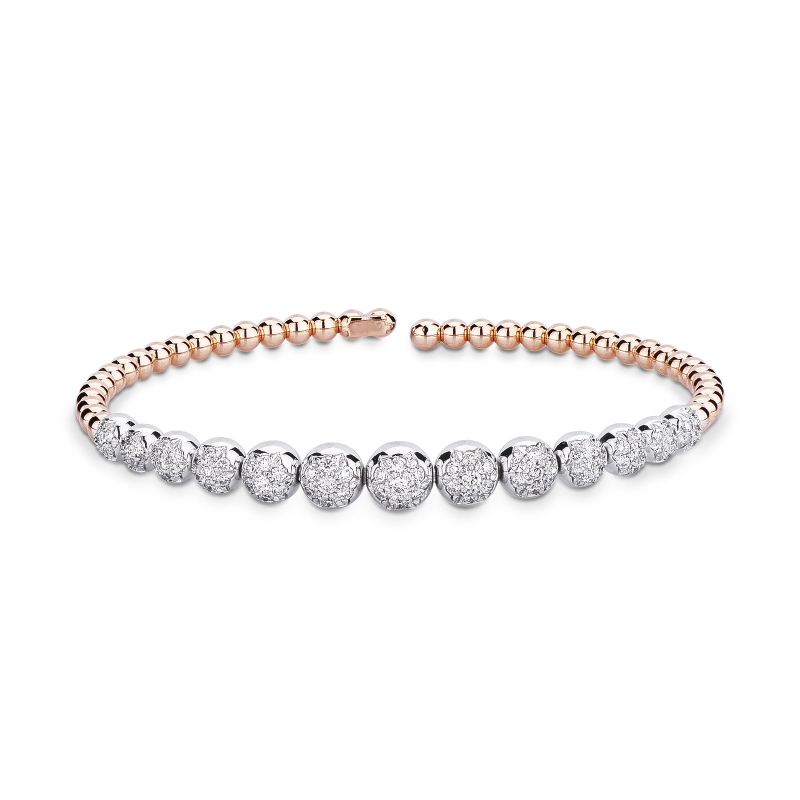 Pulsera con Esferas de Diamantes en Oro Blanco y Rosa 18K