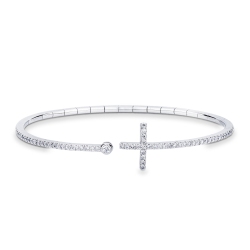 Pulsera flexible de oro blanco de 18 quilates con cruz de diamantes.