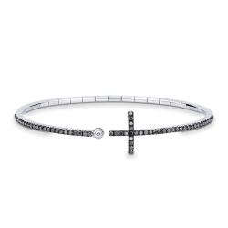 Pulsera oro blanco de 18 quilates con cruz de diamantes negros y blancos