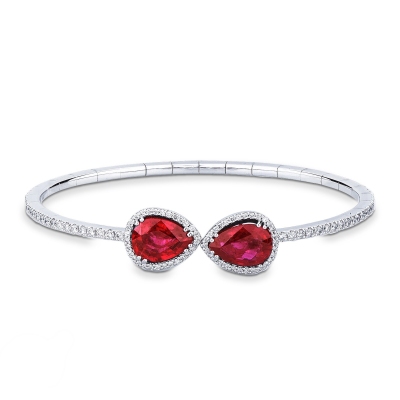 Pulsera en Oro Blanco 18k con Rubies gota y Diamantes