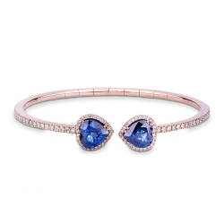 Brazalete en oro rosa con zafiros corazón y diamantes