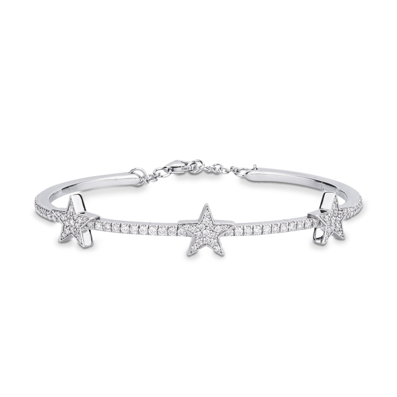 Pulsera de oro blanco 18k con tres estrellas de diamantes Pulsera de oro blanco 18k con tres estrellas de diamantes
