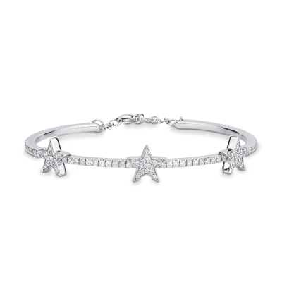 Pulsera de oro blanco 18k con tres estrellas de diamantes