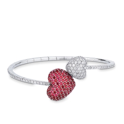 Pulsera corazón de diamantes y rubíes en oro blanco