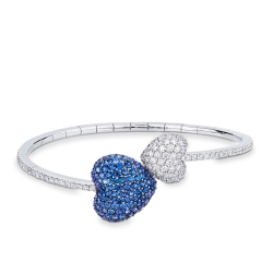 Brazalete contrarié en oro 18k con corazones zafiros azules y diamantes