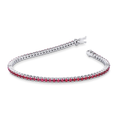 Pulsera Tennis fina en oro blanco de 18k con rubíes