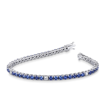 Pulsera hombre en oro blanco de 18k con zafiros azules y diamantes