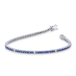 Pulsera Tennis en oro blanco de 18k con diamantes y zafiros azules