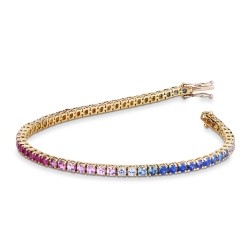 Pulsera riviera en oro amarillo 18 quilates con zafiros multicolores