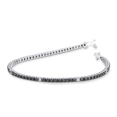 Pulsera Tennis con diamantes negros y blancos en oro blanco de 18kt
