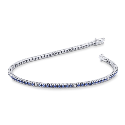 Pulsera tenis oro blanco con zafiros azules y diamantes