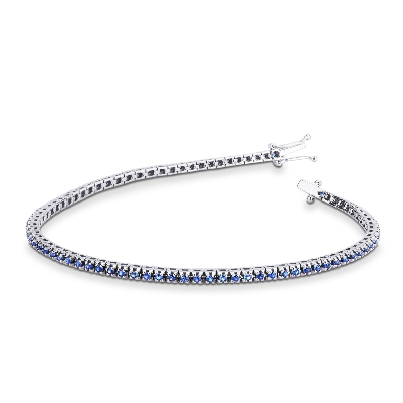 Pulsera riviera oro blanco 18k con zafiros azules