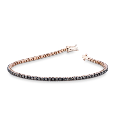 Pulsera Tennis tipo garra en Oro Rosa 18k con Diamantes Negros
