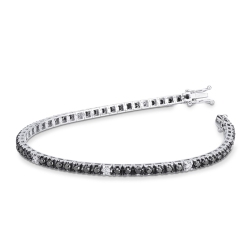 Brazalete tenis en oro blanco 18k con diamantes negros y diamantes