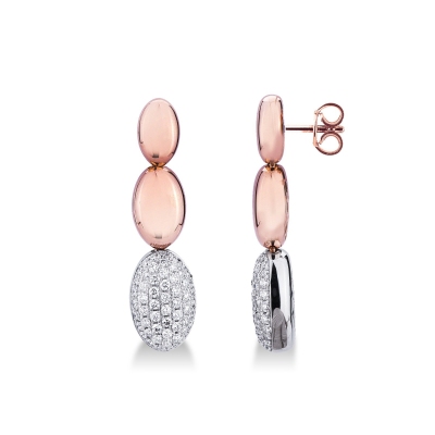 Pendientes ovalados en oro blanco y rosa 18k con pavé de diamantes